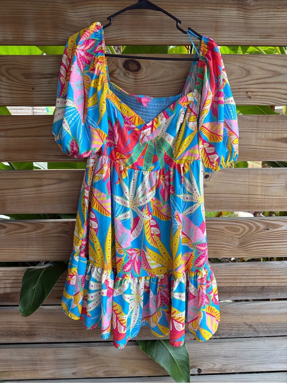 Flying Tomato Bright Tropical Multi-Color Puff Sleeve Tunic